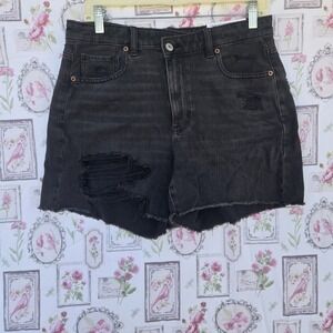 American Eagle Denim Shorts Women's Size 10 Black Highest Rise Baggy Short NWT
